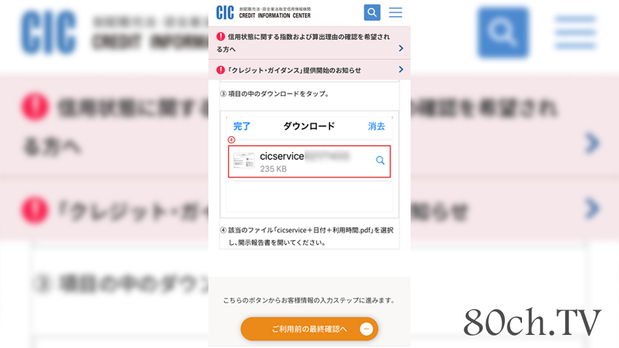CIC 信用情報（該当ファイルのダウンロード）