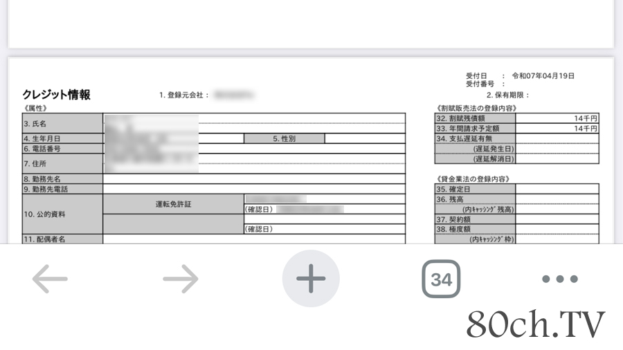信用情報開示報告書