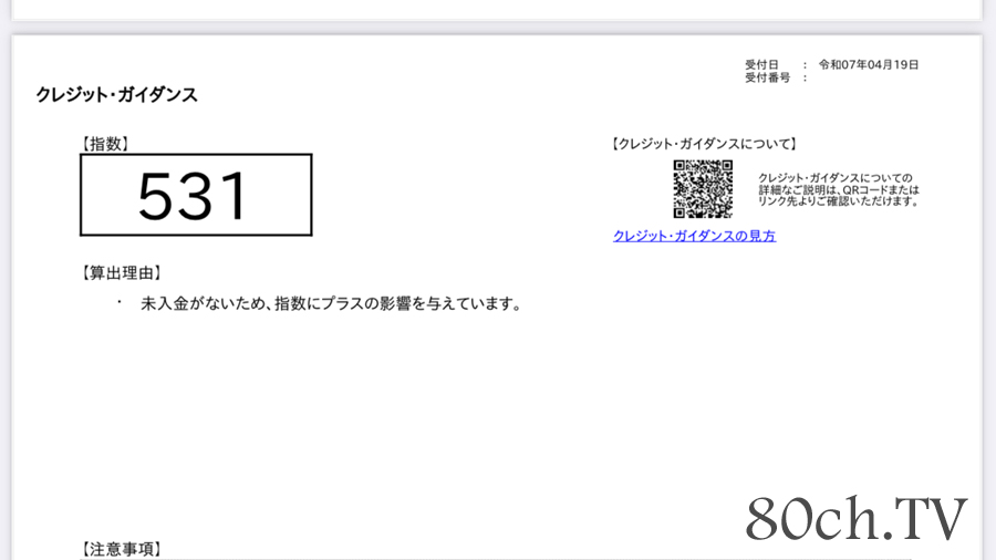 信用情報開示報告書の指数